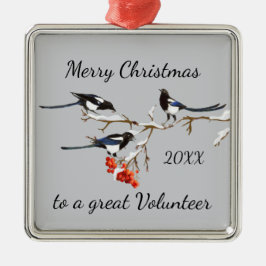 Adorno Metálico Personalizado Feliz voluntario de Navidad Magpies 