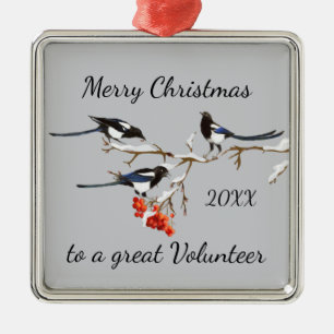 Adorno Metálico Personalizado Feliz voluntario de Navidad Magpies 