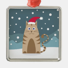 Adorno Metálico Personalizado gato de Navidad con sombrero de sant