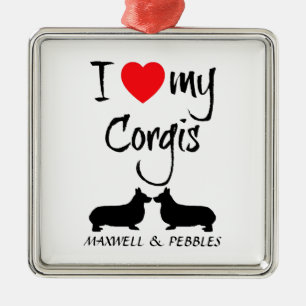 Adorno Metálico Personalizado I Love My Corgis