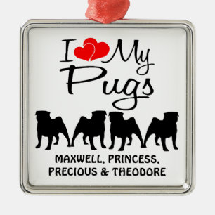 Adorno Metálico Personalizado I Love My Four Pugs