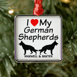 Adorno Metálico Personalizado I Love My Two German Shepherd Dogs