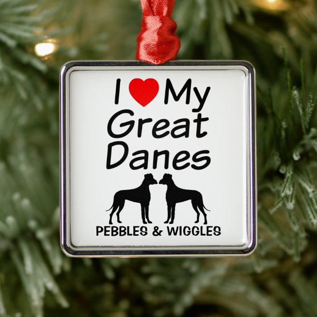 Adorno Metálico Personalizado I love my two Great Dane Dogs (Árbol)