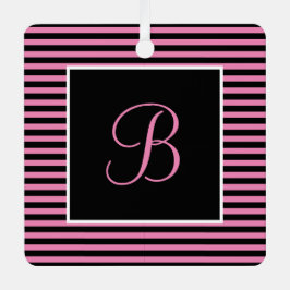 Adorno Metálico Personalizado inicial rosado y rayas negras