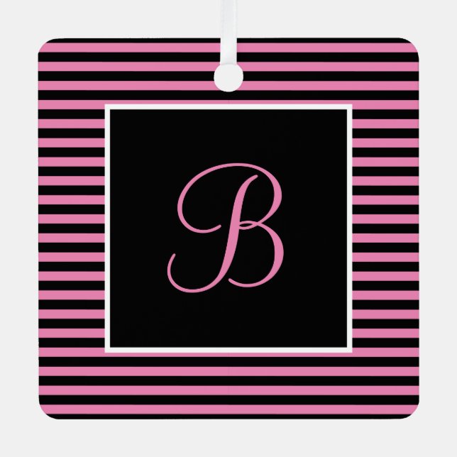 Adorno Metálico Personalizado inicial rosado y rayas negras (Anverso)