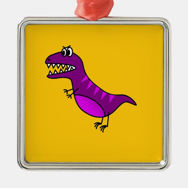 Adorno Metálico Personalizado lindo enojado de dinosaurio morado (Frente)