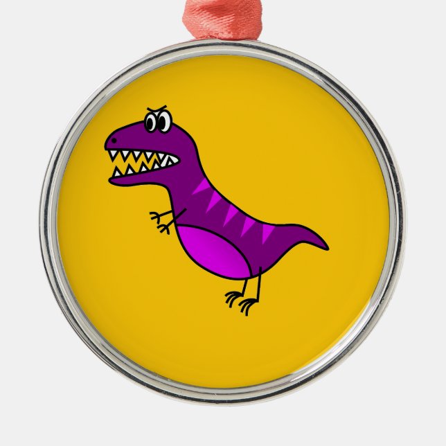 Adorno Metálico Personalizado lindo enojado de dinosaurio morado (Frente)