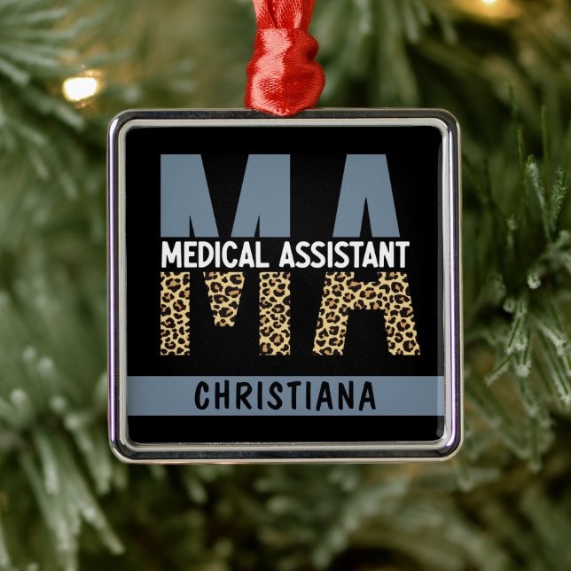 Adorno Metálico Personalizado MAMÁES Auxiliar Médico Leopard Print (Árbol)