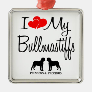 Adorno Metálico Personalizado Me Encanta Mis Dos Bullmastiffs