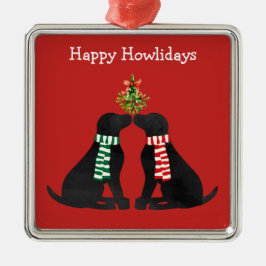 Adorno Metálico Personalizado Navidad Black Labs Kissing Mistletoe