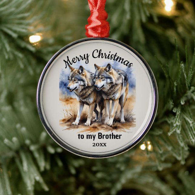 Adorno Metálico Personalizado Navidades con fecha de  Wolf Brother (Árbol)