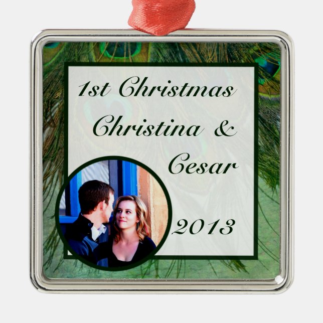 Adorno Metálico Personalizado personalizada Ornament Peacock Green (Frente)