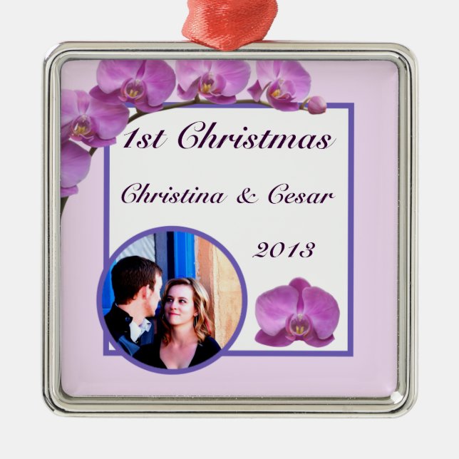 Adorno Metálico Personalizado personalizado con orquídeas moradas  (Frente)