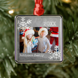 Adorno Metálico Personalizado Photo Silver Snowflakes
