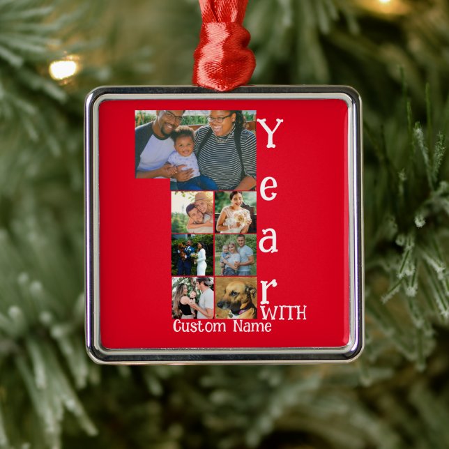 Adorno Metálico Personalizado primer aniversario boda 7 collage de (Árbol)