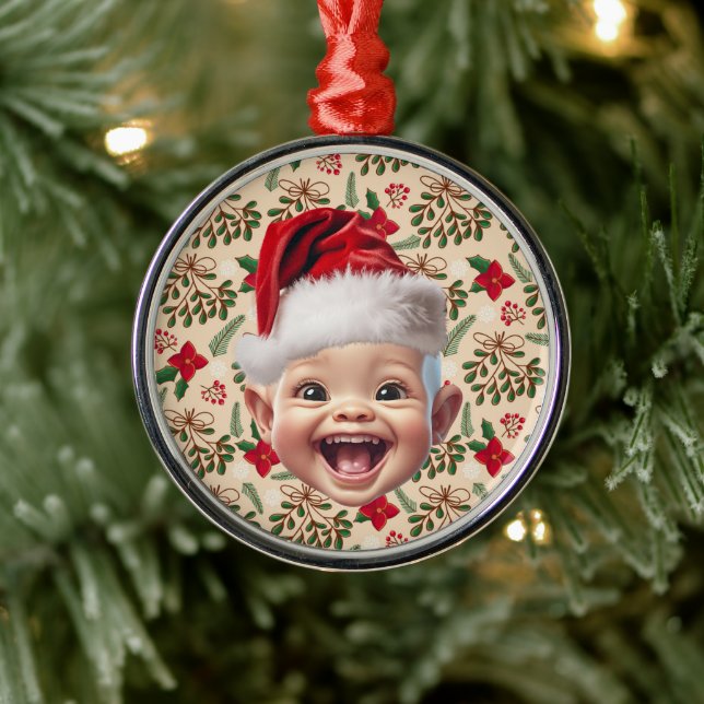 Adorno Metálico Personalizado Primer bebé frente a Santa Hat Navid (Árbol)