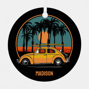 Adorno Metálico Personalizado Texto Surfer Tropical Sunset