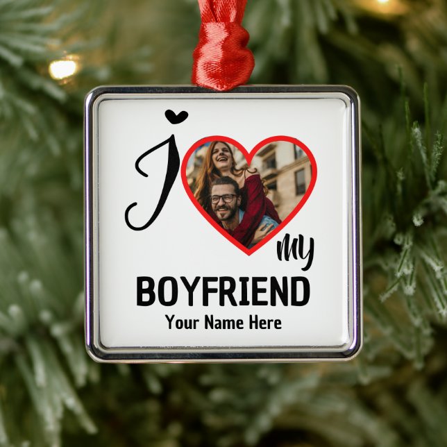Adorno Metálico Personalizado Valentines Heart Photo I Love My Boy (Árbol)