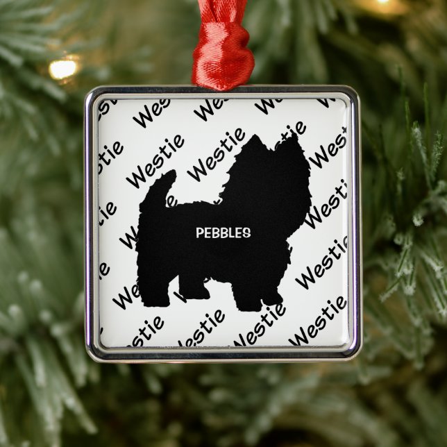 Adorno Metálico Personalizado Westie Dog Silhouette (Árbol)
