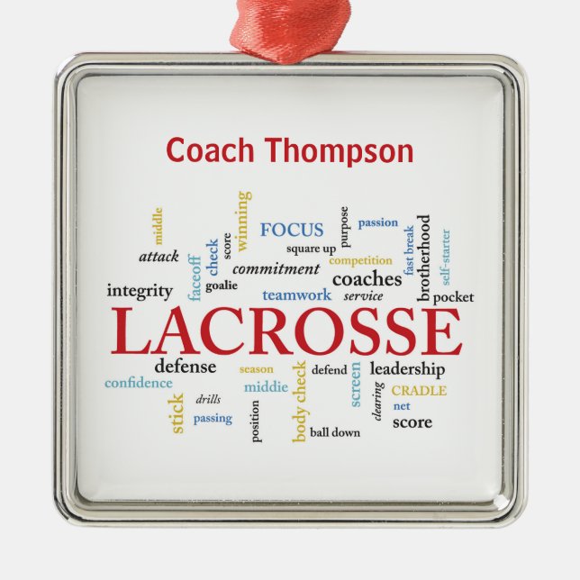 Adorno Metálico Personalizar Nombre Lacrosse Coach Gracias Palabra (Frente)