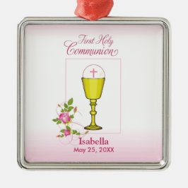 Adorno Metálico Personalize Girl Name Pink First Holy Communion