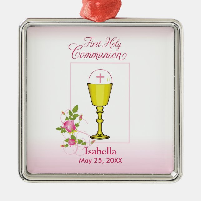 Adorno Metálico Personalize Girl Name Pink First Holy Communion (Frente)