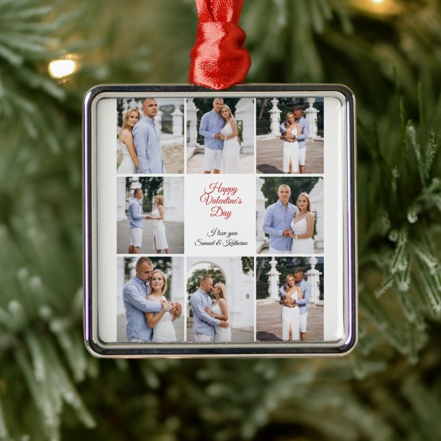 Adorno Metálico Personalized 8 Photo Collage Valentine's Day Metal (Árbol)