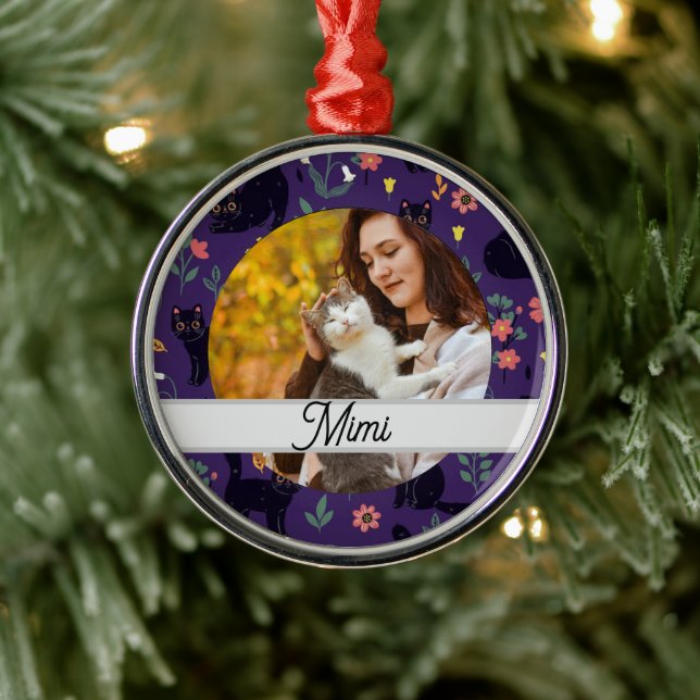 Adorno Metálico Personalized Cat Ornament | Custom Name (Árbol)