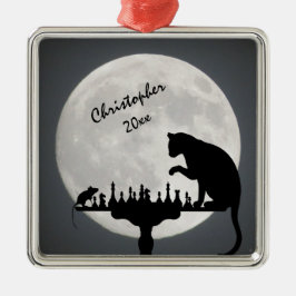 Adorno Metálico Personalized Chess Full Moon Cat and Mouse Game