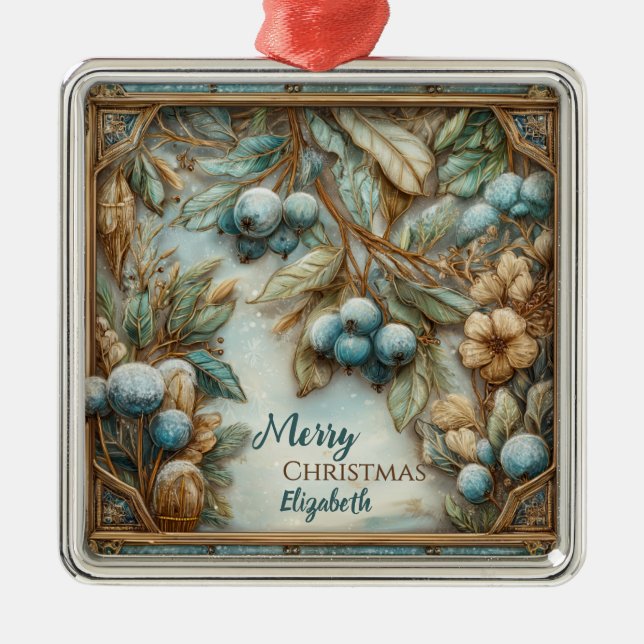 Adorno Metálico Personalized Elegant Winter Botanical Christmas (Frente)