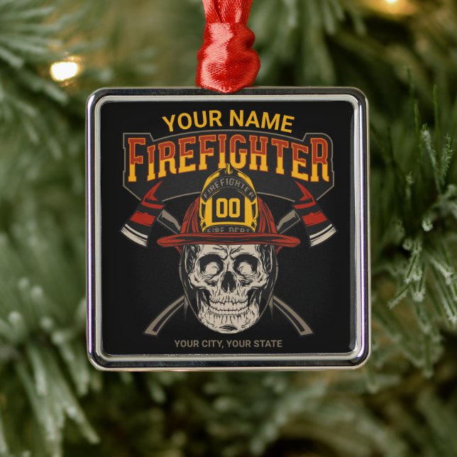 Adorno Metálico Personalized Fireman Skull Helmet Axe Firefighter  (Árbol)