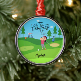 Adorno Metálico Personalized Golf Christmas Ornament for Her
