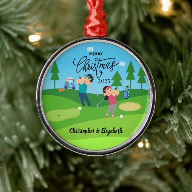 Adorno Metálico Personalized Golf Couple Christmas Ornament (Árbol)
