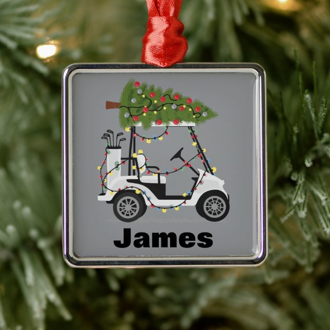 Adorno Metálico Personalized Name Golfer Christmas Golf Cart Xmas  (Árbol)