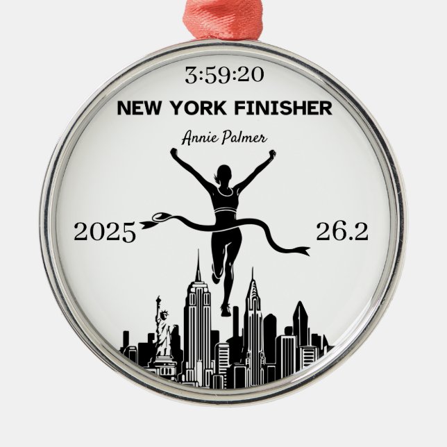 Adorno Metálico Personalized New York Marathon Finisher Ornament (Frente)