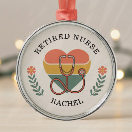 Adorno Metálico Personalized Retired Nurse Retro Heart