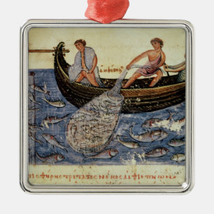 Adorno Metálico Pesca con una red