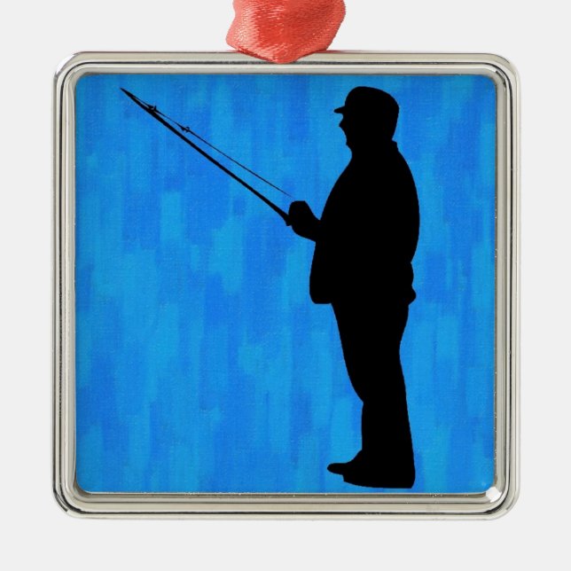 Adorno Metálico Pesca del hombre con el fondo azul abstracto (Frente)