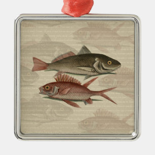 Adorno Metálico Pez Lubina Roja Pescador Arte