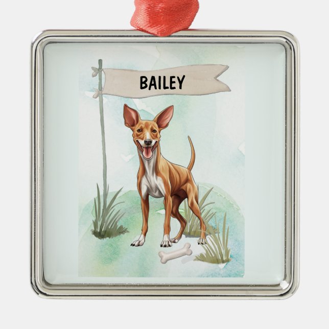 Adorno Metálico Pharaoh Hound Watercolor Personalized Dog (Frente)