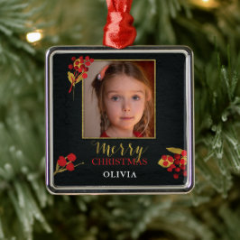 Adorno Metálico Photo Customizable Christmas Card, Black Gold Red