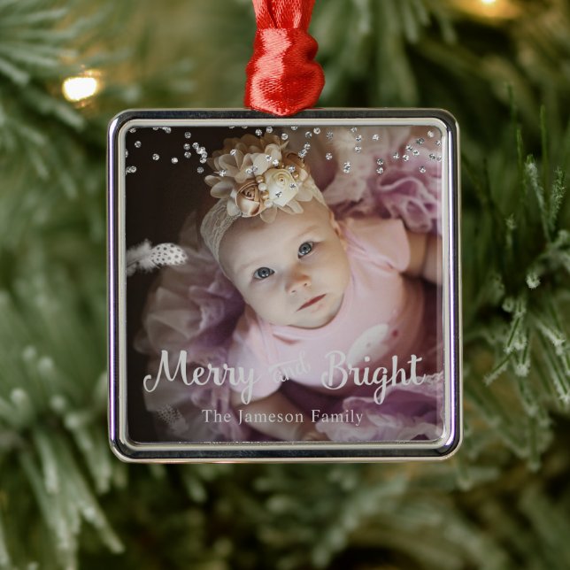 Adorno Metálico Photo Customized Christmas Silver Dots Frame (Árbol)