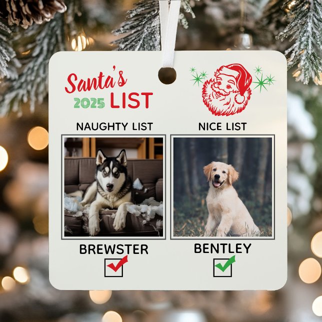 Adorno Metálico  Photo Funny Dog Christmas Naughty Nice (Photo Funny Dog Christmas Naughty Nice Metal Ornament)