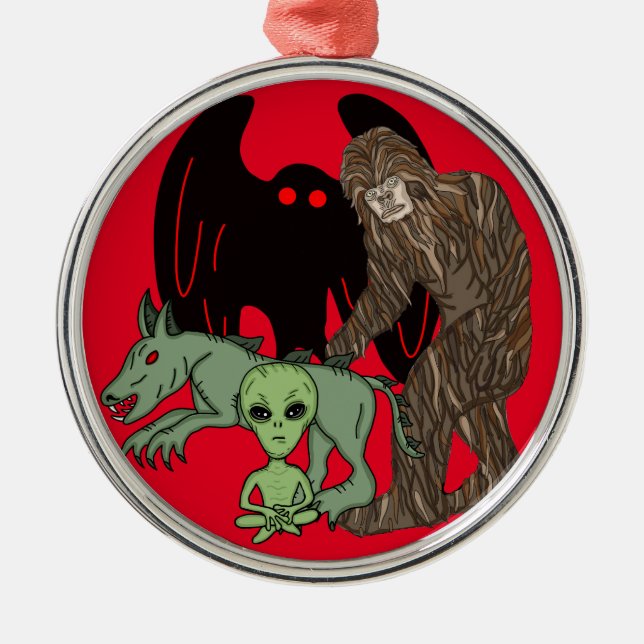 Adorno Metálico Pie grande criptípica, Chupacabra, Mothman, Alien (Frente)