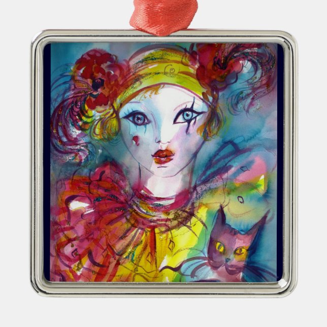 Adorno Metálico PIERROT CON máscaras CAT / Venecianas de Mascarada (Frente)