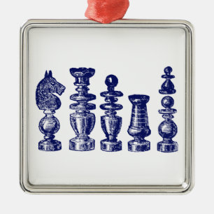 Adorno Metálico Piezas de Ajedrez Arte Antiguo Azul