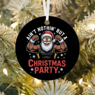 Adorno Metálico Pijama de Navidad de Papá Noel afroamericano