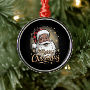 Adorno Metálico Pijamas Navideñas Afroamericanas Santa Claus 