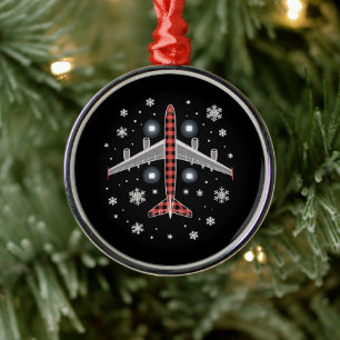 Adorno Metálico Piloto de Navidad a Cuadros de Avión