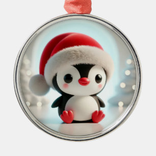 Adorno Metálico Pingüino de dibujos animados alegre con sombrero d